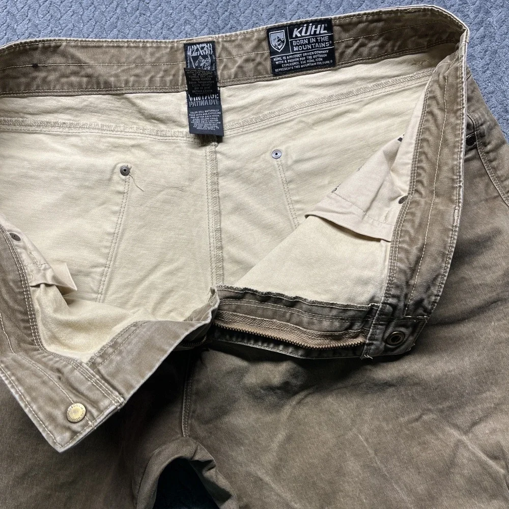 KUHL Rydr Pants Men's Size 42X30.5 Khaki Tan‎ Patina Dye Outdoors Workwear - Picture 12 of 16